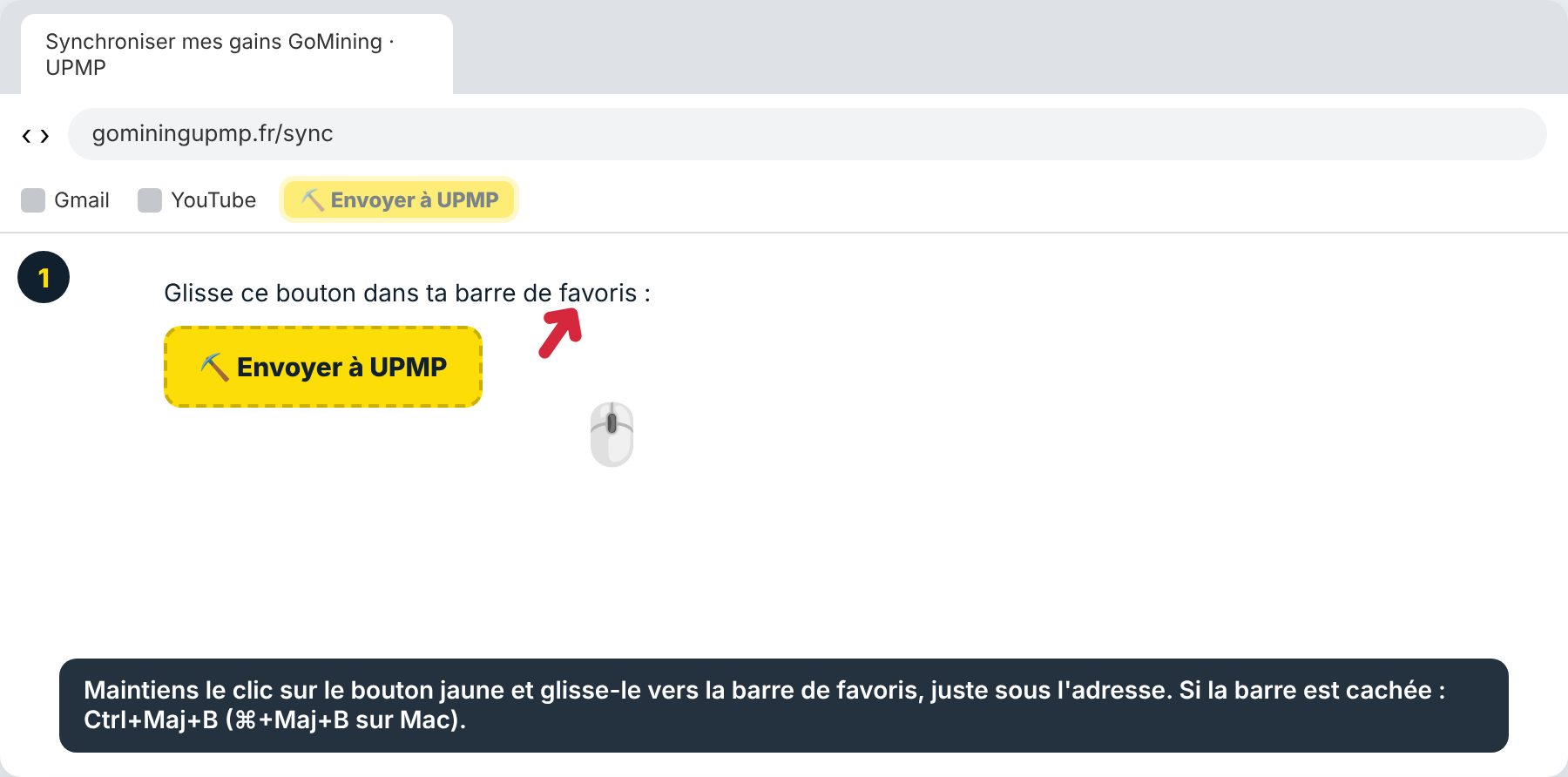 Étape 1 : glisser le bouton jaune dans la barre de favoris